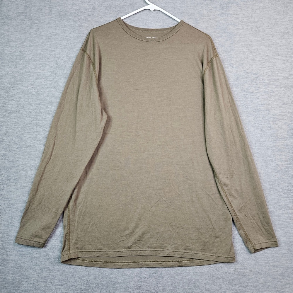 Sheep Run Mens XL 100% Merino Wool Long Sleeve Crewneck Base Layer Olive Green